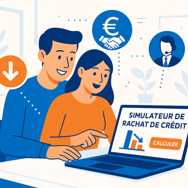 couple utilisant simulateur rachat de credit pour economiser
