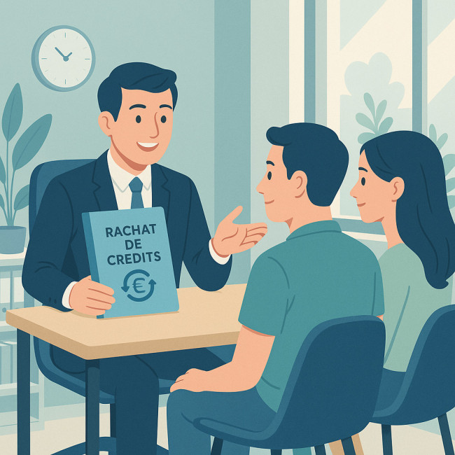 Conseiller expliquant un rachat de crédit à un couple