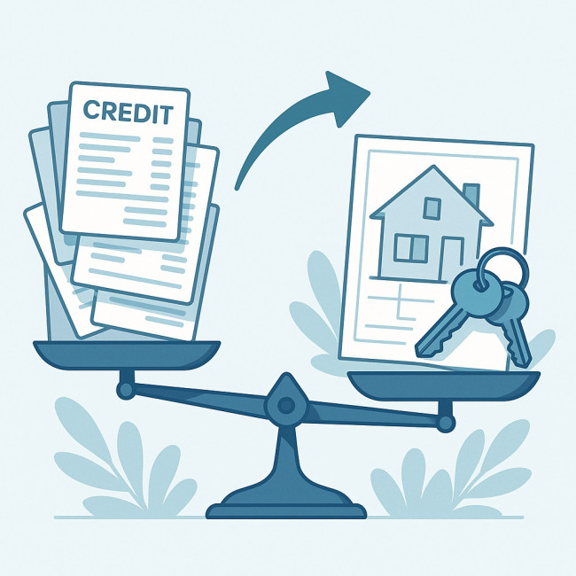 infographie balance entre dettes et projet immobilier après rachat de crédit