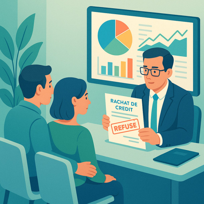 Illustration d'un couple trouvant des solutions après un refus de rachat de crédit